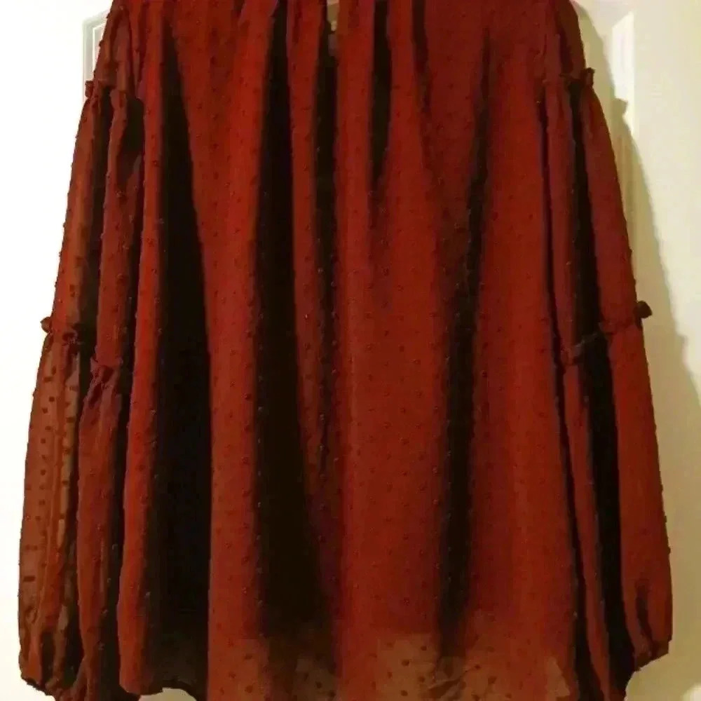 Boho maroon tiered flowy Whimsygoth blouse balloon sleeves lined - Picture 6 of 10
